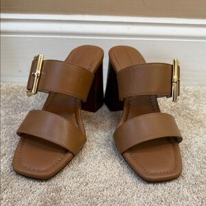White House Black Market Tan Leather Mules